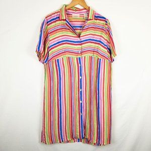 JUDITH HART Striped Sleep Shirt Short Sleeve